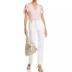 Ramy Brook Pink V-Neck Flowy Short Sleets Top